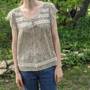 Forever 21 Boho Cap Sleeve Floral Print Blouse